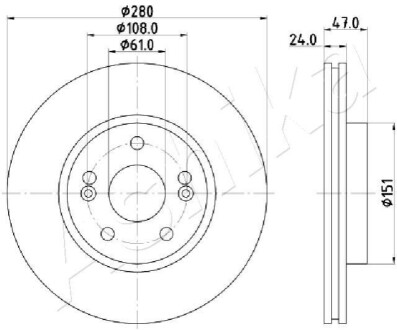 ПЕРЕДНИЙ ГАЛЬМУВАЛЬНИЙ ДИСК 280X24 V ASHIKA 60-00-0711