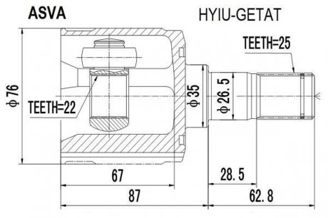 Шрус передній внутрішній (GETZ 2002 AT) - (496051CA00 / 495051CC00) ASVA HYIU-GETAT