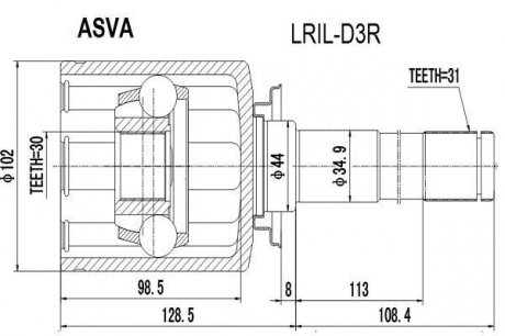 Шрус внутрішній задній лівий з блокуванням 30x44x31 (LAND ROVER DISCOVERY III 2005-2009) - (TOB500270 / TOB500250) ASVA LRIL-D3R