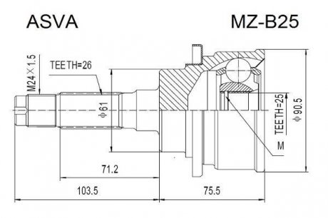 Шрус зовнішній 25x61x26 (MAZDA BT-50 2006-) - (MD232550X / MD1922520A) ASVA MZB25