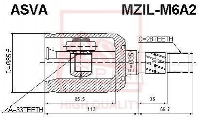 ШРУС ВНУТРЕННИЙ ЛЕВЫЙ 33x35x28 (MAZDA 6 GG 2002-2007) ASVA MZIL-M6A2 (фото 1)