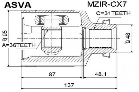 Шрус внутрішній правий 36X48X31 (MAZDA CX-7 ER 2006-2012) - (GP312550XE / GP312550XD / GP312550XC) ASVA MZIRCX7 (фото 1)