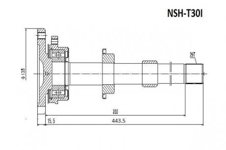 Полуось с подвесным подшипником 29X445 (NISSAN X-TRAIL T30 2000-2006) - (382308H710) ASVA NSHT30I (фото 1)