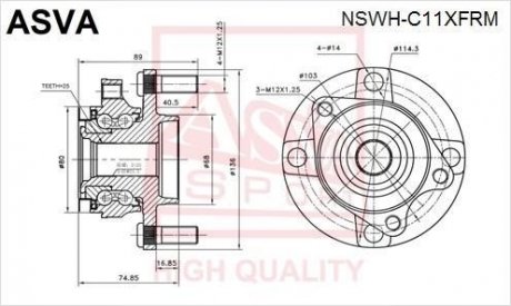 Ступица передняя с магнитным кольцом ABS (NISSAN TIIDA C11 2005-) - (0282C11XFRM / 752234 / 40202EM31A) ASVA NSWHC11XFRM (фото 1)