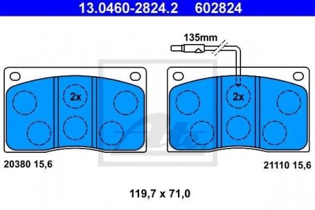 Комплект тормозных колодок, дисковый тормоз ATE 13.0460-2824.2 (фото 1)