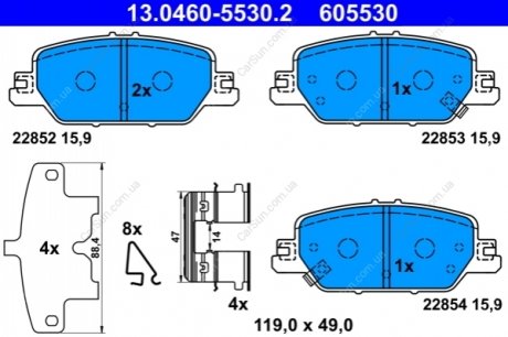 Комплект гальмівних колодок, дискове гальмо ATE 13.0460-5530.2 (фото 1)