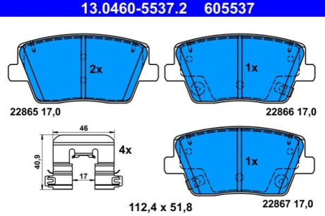 ГАЛЬМІВНІ КОЛОДКИ. HYUNDAI T. I30 2.0 17- ATE 13.0460-5537.2