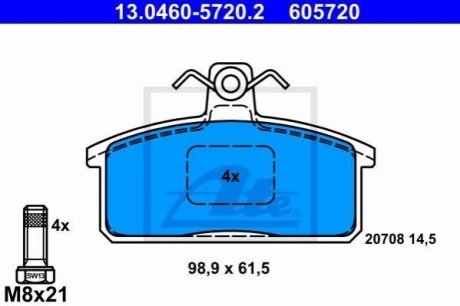Комплект тормозных колодок, дисковый тормоз ATE 13.0460-5720.2