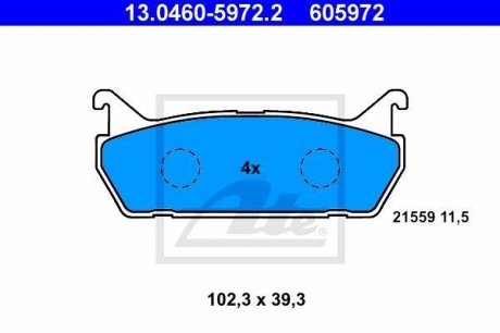 Гальмівні колодки дискові задні Mazda 323, 6, Mx-5 I Suzuki Baleno 1.3-2.3 06.89-12.06 ATE 13.0460-5972.2