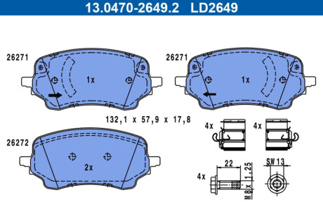 ГАЛЬМІВНІ КОЛОДКИ. FORD P. PUMA 1.0-1.5 19- КЕРАМ ATE 13.0470-2649.2