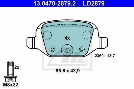 Комплект тормозных колодок, дисковый тормоз ATE 13.0470-2879.2 (фото 1)