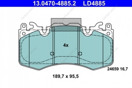 Klocek hamulcowy kpl. ceramiczny przГіd pasuje do: LAND ROVER DEFENDER, DISCOVERY V, RANGE ROVER IV, RANGE ROVER SPORT II 2.0-3.0DH 08.12- ATE 13.0470-4885.2