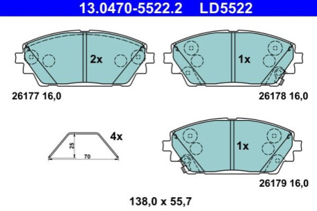 ГАЛЬМІВНІ КОЛОДКИ. MAZDA P. 3 1.5-2.0 18- КЕРАМ ATE 13.0470-5522.2