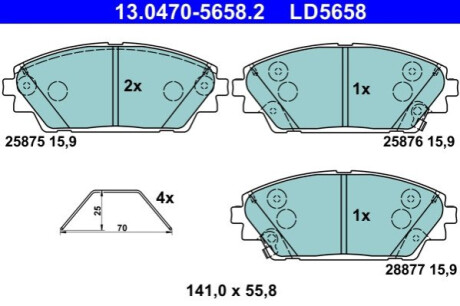 ГАЛЬМІВНІ КОЛОДКИ. MAZDA P. 3/CX-3/CX-30 1.5-2.2 D 13- КЕРАМІКА ATE 13047056582