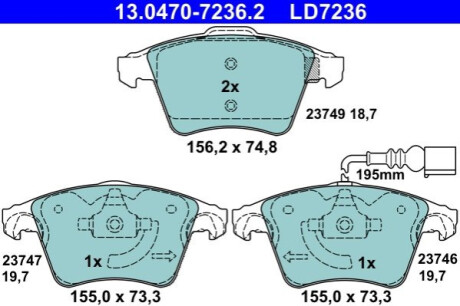 KLOCKI HAM. VW P. CALIFORNIA/MULTIVAN/T5/T6 1,9-2,5 TDI 03- CERAMIC ATE 13.0470-7236.2