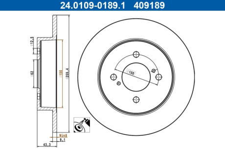 ЗАДНІЙ ГАЛЬМУВАЛЬНИЙ ДИСК 259X9 P ATE 24.0109-0189.1