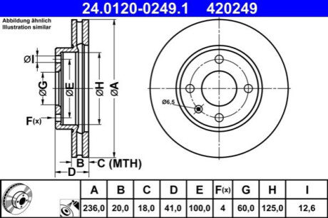 ПЕРЕДНИЙ ГАЛЬМУВАЛЬНИЙ ДИСК 236X20 V ATE 24012002491