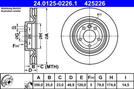 ЗАДНІЙ ГАЛЬМУВАЛЬНИЙ ДИСК 350X25 V ATE 24.0125-0226.1