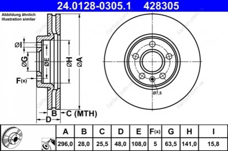 ПЕРЕДНИЙ ГАЛЬМУВАЛЬНИЙ ДИСК 296X28 V ATE 24.0128-0305.1