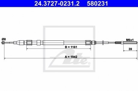 Трос, стояночная тормозная система ATE 24.3727-0231.2 (фото 1)