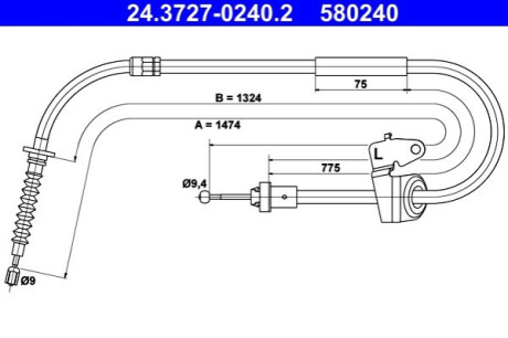 ГАЛЬМІВНИЙ ТРОС. RUCZ. MINI T. CLUBMAN 07-14 LE ATE 24.3727-0240.2