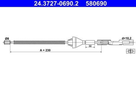 ГАЛЬМІВНИЙ ТРОС. RUCZ. FORD T. FOCUS 1.0-2.0 11-20 LE/PR ATE 24.3727-0690.2