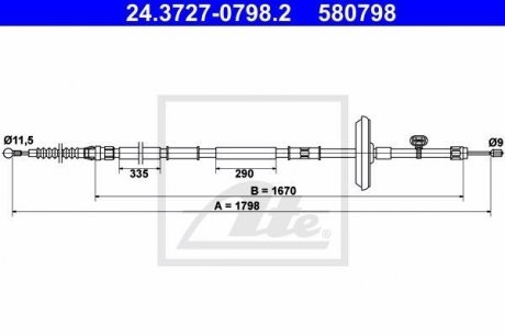 Трос, стояночная тормозная система ATE 24.3727-0798.2 (фото 1)