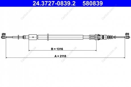 Трос, стояночная тормозная система ATE 24.3727-0839.2