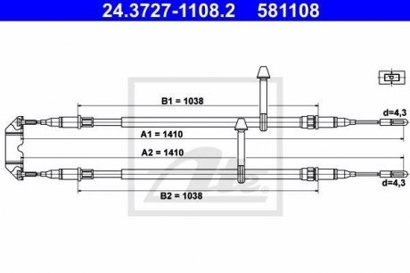 Трос, стояночная тормозная система ATE 24.3727-1108.2 (фото 1)