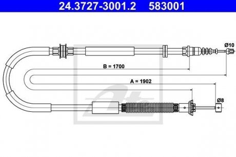 Трос, стояночная тормозная система ATE 24.3727-3001.2 (фото 1)