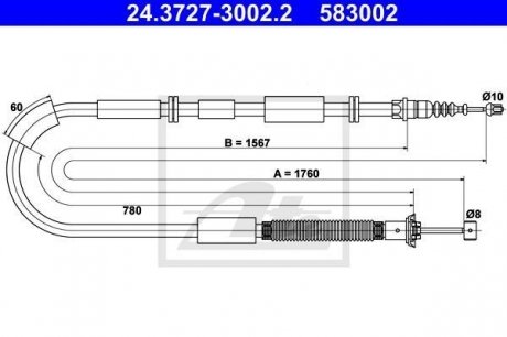 Трос, стояночная тормозная система ATE 24.3727-3002.2 (фото 1)