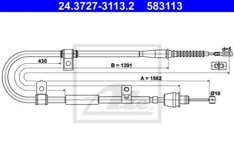 Трос стояночного тормоза ATE 24.3727-3113.2 (фото 1)