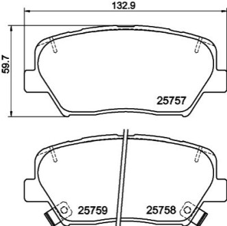 Колодки гальмівні (передні) Hyundai Santa Fe 10-/Creta 16-/Grandeur 11-/Kia Sorento 09-/Carens 13- BEHR-HELLA 8DB355025911