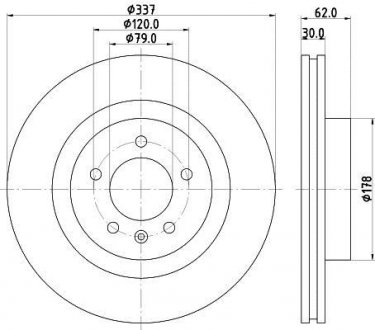 Тормозной диск - (SDB000613 / SDB000612 / SBD000614) BEHR-HELLA 8DD 355 111-481 (фото 1)
