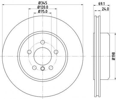 Гальмівні диск задній Bmw 5 (F10), 5 (F11), 5 Gran Turismo (F07), 6 (F12), 6 (F13), 6 Gran Coupe (F06), 7 (F01, F02, F03, F04) 2.0D-4.4 02.08-10.18 BEHR-HELLA 8DD 355 119-281 (фото 1)