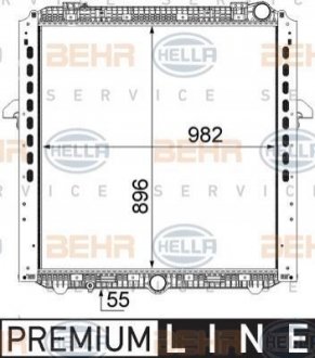 Радіатор Охолодження Mb Actros Mp4/antos Om471 982*896*55Мм (З Рамками) BEHR-HELLA 8MK 376 737-081