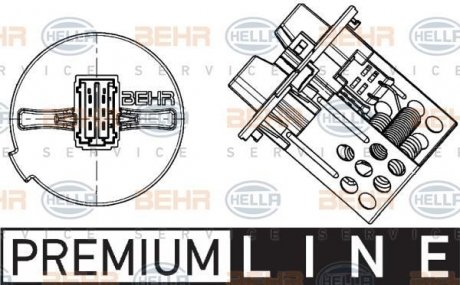 Реостат вентилятора обігрівача C4 04- (Premium Line! OE) BEHR-HELLA 9ML351332-281 (фото 1)