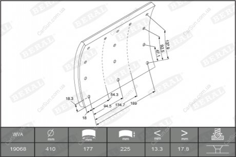 OkЕ‚adzina szczД™k hamulcowych (410x225. podstawowy) BERAL KBL19068.0-1550