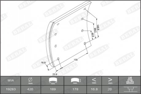 OkЕ‚adzina szczД™k hamulcowych (420x180. podstawowy) pasuje do: SAF KRS, RBM, RLBM, RLSM, RSM, RZM, SKRLS, SKRLZ, SKRS, SKRZ, SKZRLZ, WRZM BERAL KBL19283.0-1686