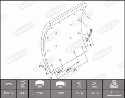 Накладки тормозные WVA19932 необходимы заклепки: 6.65x18 64шт BERAL KBL19932.1-1660
