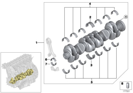 Коленчатый вал без вкладышей подшипников BMW 11218512217 (фото 1)