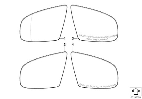 Зеркальное стекло, наружное зеркало BMW 51167298157