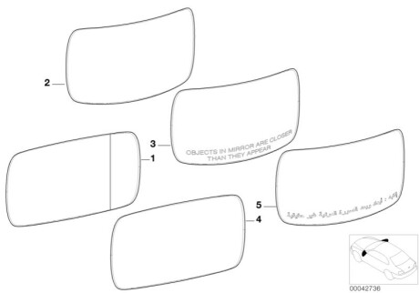 Зеркальное стекло, наружное зеркало BMW 51168247131