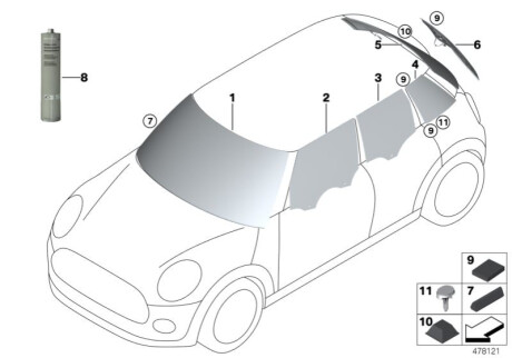 Скло заднє праве BMW 51318492744