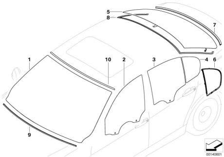 Фиксированное дверное окно, темное стекло 513210 BMW 51357130362