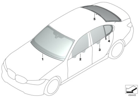 Боковое окно, дверь левая задняя 513210 BMW 51357497105