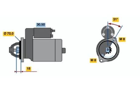 Стартер відновлений SMART FORTWO (451) 07-,FORTWO (450) 04-07,CITY CABRIO (450) 01-04,CITY COUPE (450) 99-04 BOSCH 0001106014 (фото 1)