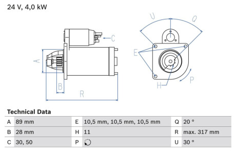 Стартер 24V 4Kw 11Z Man L2000/m2000/m90/lion's BOSCH 0 986 018 990