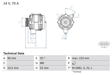 Генератор BOSCH 0986040531