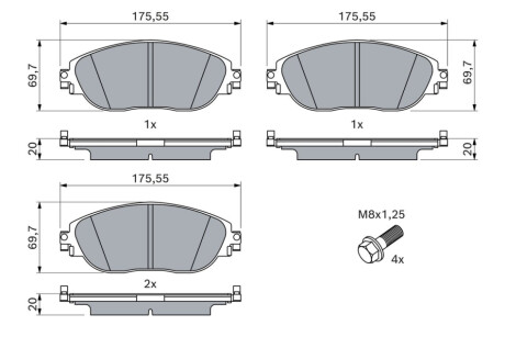 Колодки гальмівні (передні) Audi A3/Skoda Kodiaq 16-/Octavia/VW Golf/Tiguan 12-/T-Roc 17- (+датчик) BOSCH 0986424628